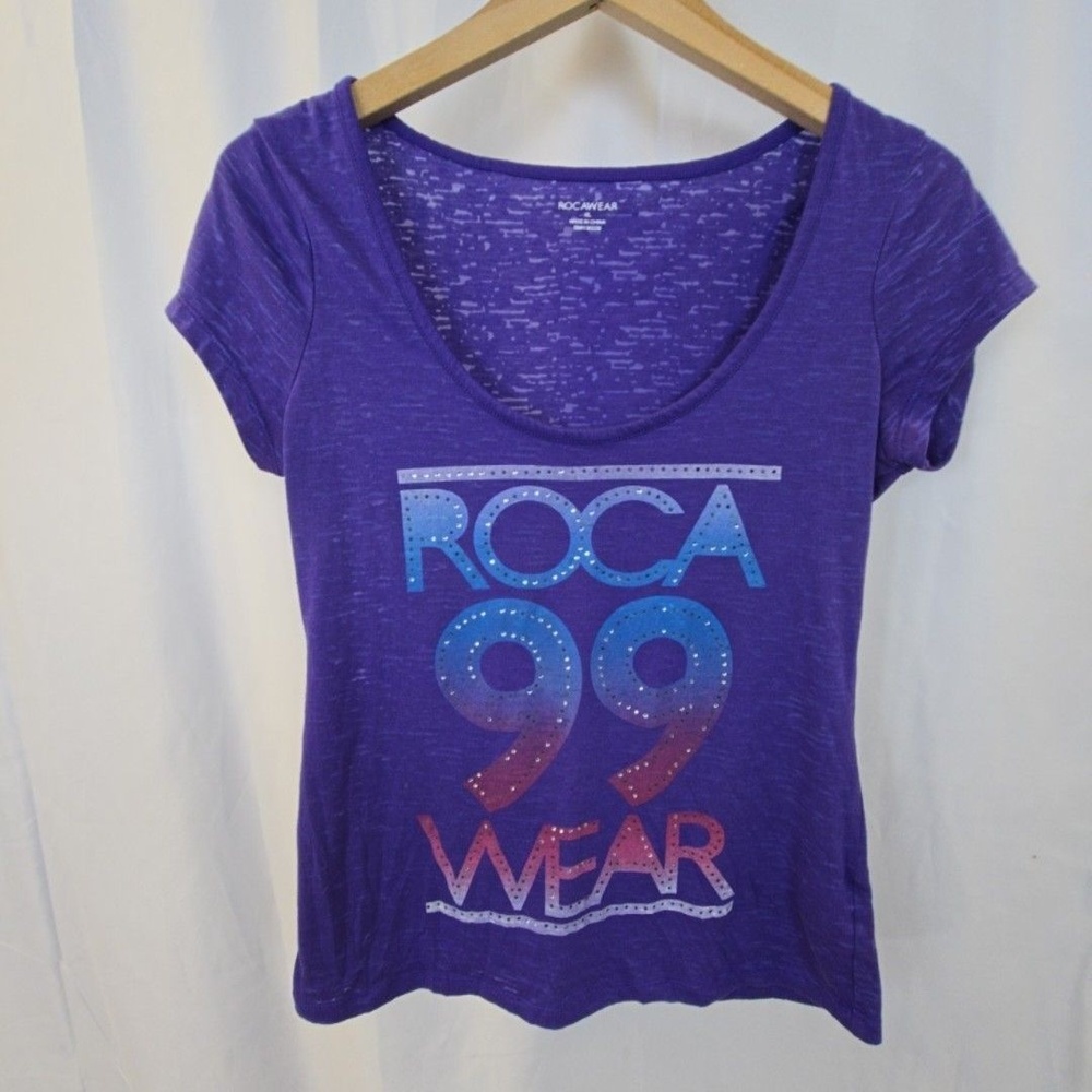 Rocawear Shirt Womens XL Purple Roca 99 Wear Rhinestone Short Sleeve Tee Top